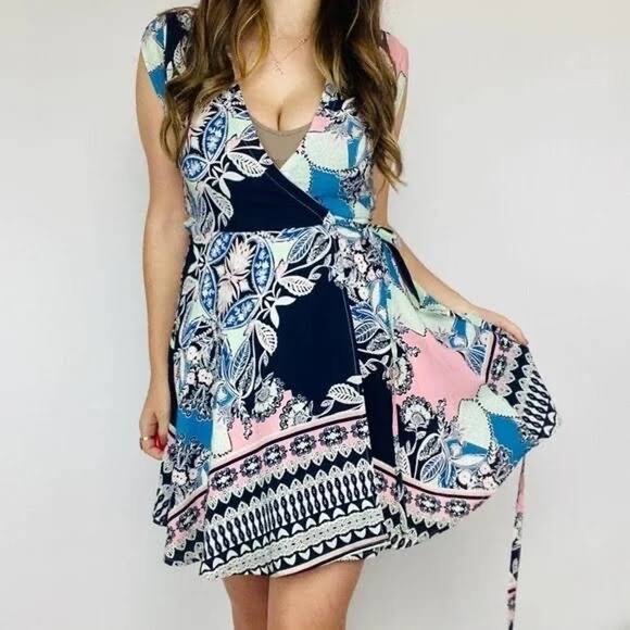 Yumi Kim Dresses & Skirts - Yumi Kim Size XS Soho Mixer Silk Dress Borderline Blue Multi Print Wrap Dress